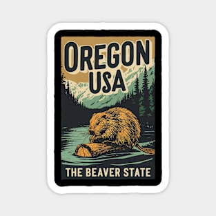 Vintage Retro Oregon USA Beaver Magnet