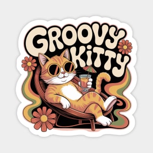 Groovy Kitty - Retro 1970s Cartoon Cat Magnet