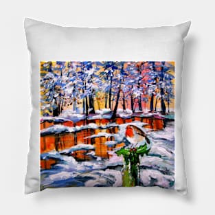 Robin in the forest Pillow