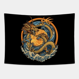 Vintage Japanese Dragon Sun Tattoo Design Tapestry