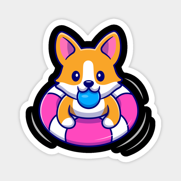 Cute Corgi Dog Floating With Swimming Tires Cartoon Vector Icon Illustration Magnet by Catalyst Labs