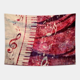 Piano Keyboard with Rose and Music Notes Tapestry