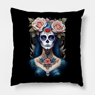 Sugar Skull Art - Colorful Dia de los Muertos Pillow