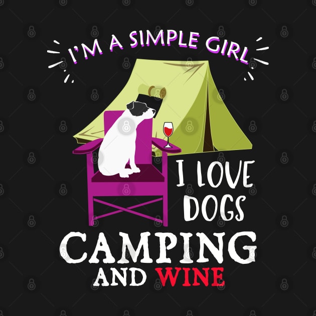 Womens Camping Gift Print Girls Wine And Dogs Camp Tee by Linco