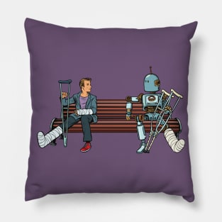 Human And Robot With Broken Legs Pillow