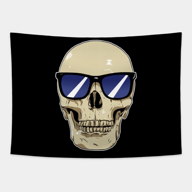 Skull Wearing Sunglasses Blue Lenses Tapestry by Black Snow Comics