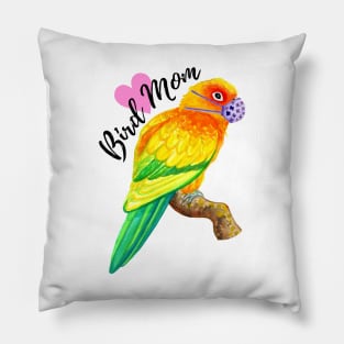 Bird Mom - Sun Conure Wearing Mask Pillow