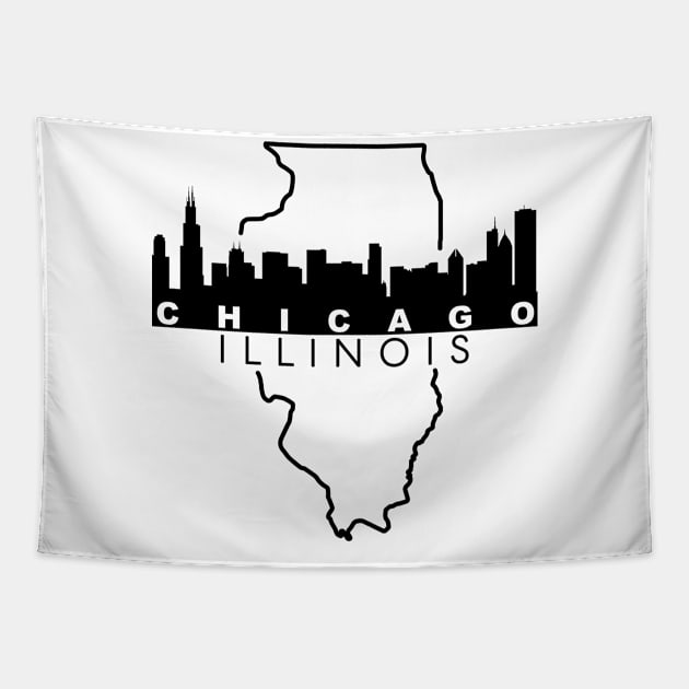 Chicago Illinois Skyline Black Border Tapestry by KevinWillms1