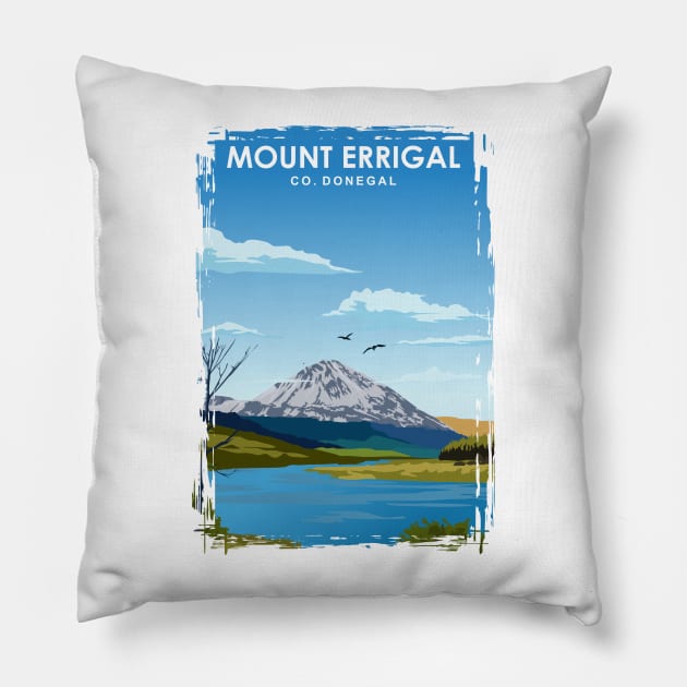 Mount Errigal Travel Poster Donegal Ireland Pillow by jornvanhezik