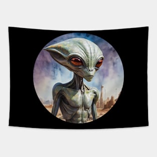 Alien in Desert City Tapestry