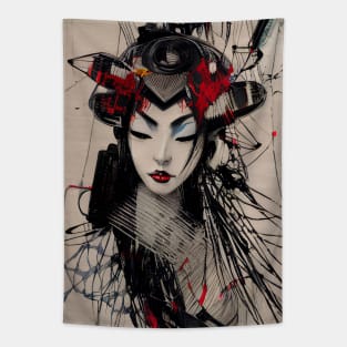 Geisha painting, expressive dripping art Tapestry