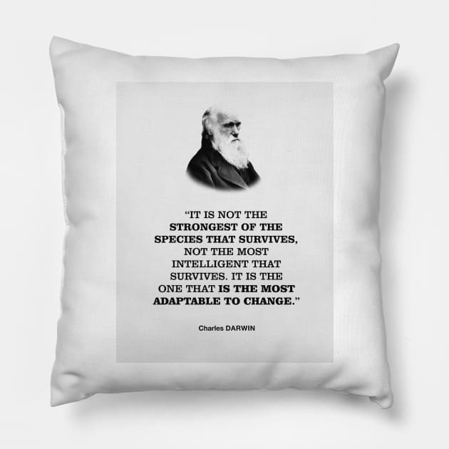 Charles Darwin Motivational Quote Pillow by klsnewsom