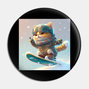 Cat on a Snowboard Pin