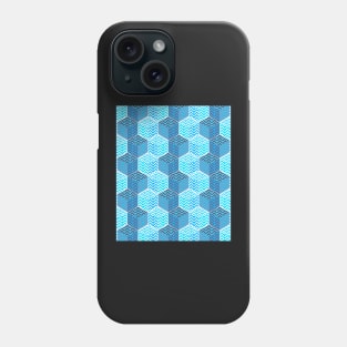 Cube pattern in teal blue chevron Phone Case