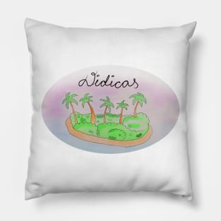 Didicas watercolor Island travel, beach, sea and palm trees. Holidays and vacation, summer and relaxation Pillow