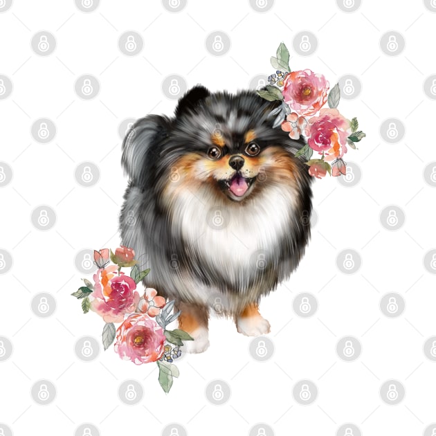 Blue Pomeranian Puppy Dog Watercolor Art by AdrianaHolmesArt