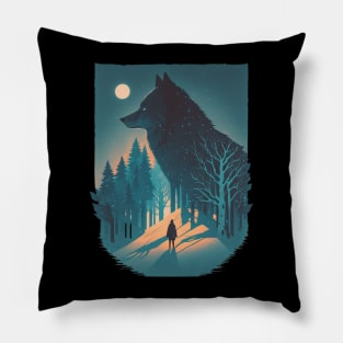 Moonlit Shadow: A Majestic Wolf Under the Full Moon Pillow