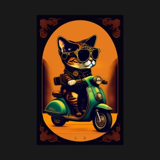 Funny cute cat drive motorcycle graphic design artwork T-Shirt