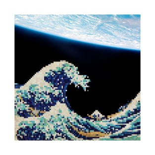 The Great Wave - Hokusai - Pixel Galaxy T-Shirt