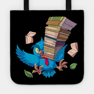 Cartoon owl with pile of books - book owl Tote