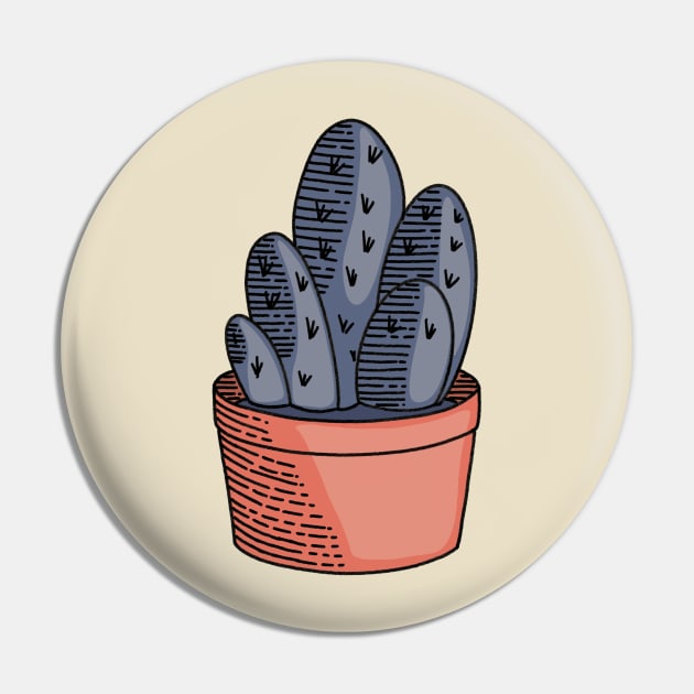 Blue Succulent Cactus in Orange Pot Hand Drawn Line Art Pin by ksrogersdesigns