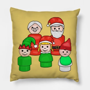 Santa, Mrs Claus, and 3 Little Elves Pillow