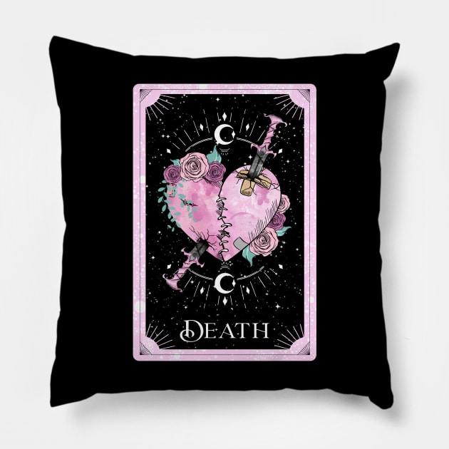 Pink Death Tarot Card Dagger in Rose Heart Pillow by Kylie Paul