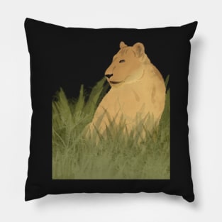 Watercolor Lioness Sitting in Tall Grass Pillow