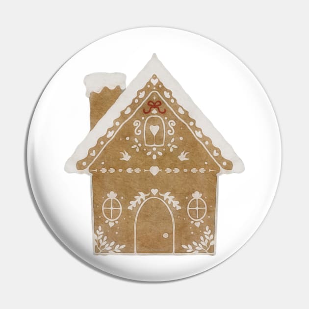 Watercolor Gingerbread House Scandinavian Folk Art Christmas Decorations Pin by penandbea