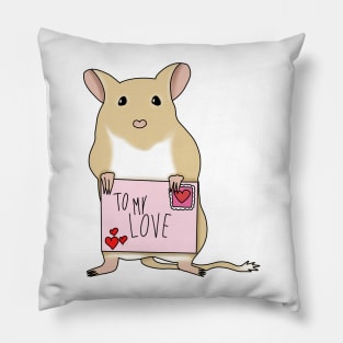 Cute golden gerbil holding love letter Pillow