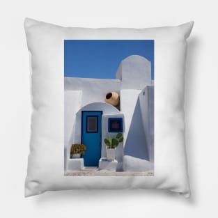 Greek blue door. Pillow