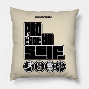 Protect Ya Self Black Lettering White trim Pillow