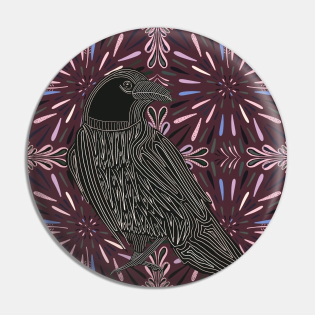 Raven Bird | Decorated Crow | Bird Lovers Gift Pin by Suneldesigns
