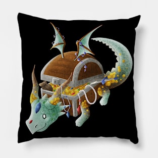 Kawaii Treasure Chest Dragon - Without Background Pillow