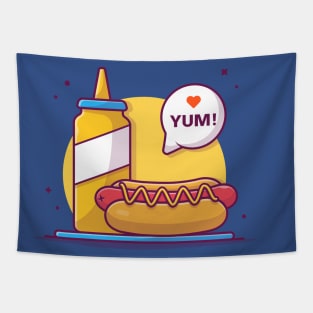 Hot dog With Mustard Cartoon Vector Icon Illustration Tapestry