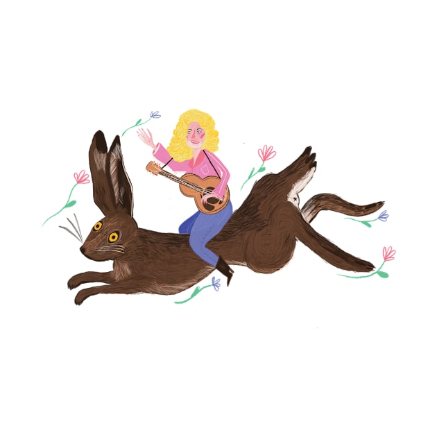 Dolly Parton riding a hare by LISADEVRIESE