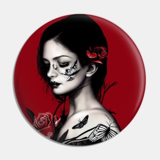 Girl with a Rose & Butterfly Tattoos Pin