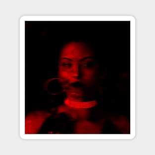 Beautiful girl, red light, motion blur, jewelry. Beautiful and dark. Magnet