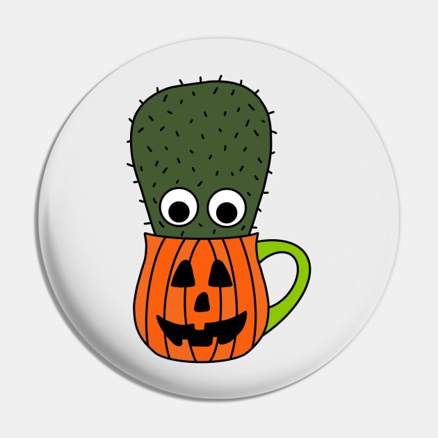 Cute Cactus Design #248: Small Cactus In Jack O Lantern Mug Pin by DreamCactus