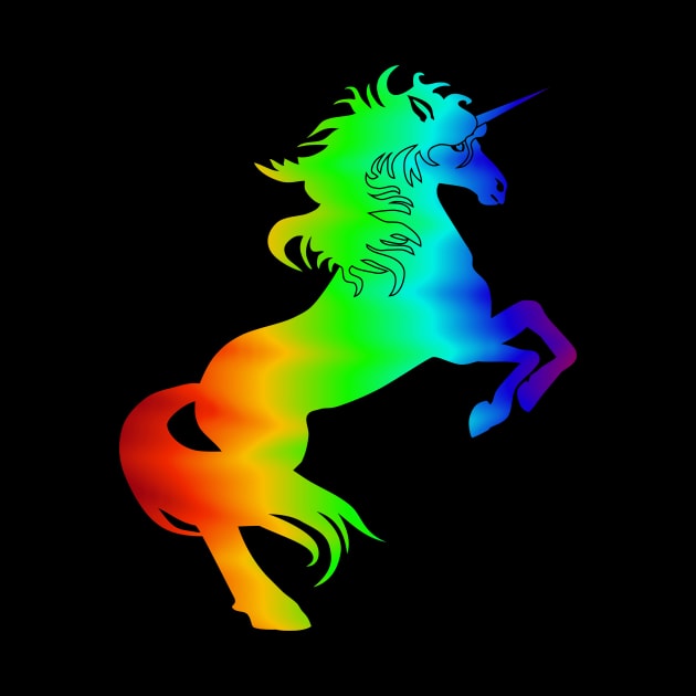Rainbow-colored rising unicorn by FancyTeeDesigns