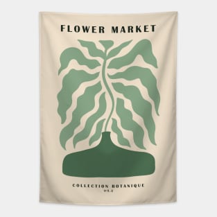 Flower market, Green botanical art, Retro print, Cottagecore, Aesthetic poster, Abstract flower in a vase Tapestry