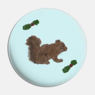 Watercolour Christmas Squirrel Pin