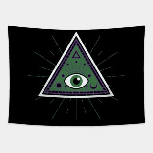 All Seeing eye - black with green eye Tapestry