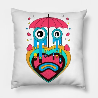 Cartoon heart under an umbrella Pillow