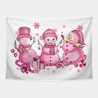 Pink Crhistmas Snowman Tapestry