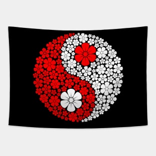 Red and White Yin Yang Flowers Tapestry