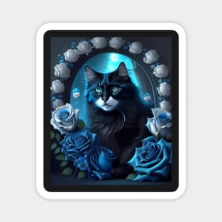 Cat with Roses - Modern digital art Magnet