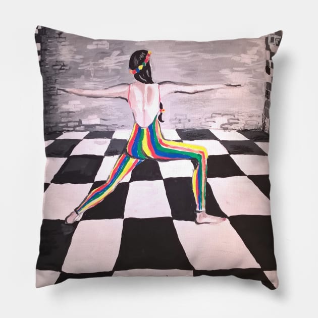 Girl in yoga pose Warrior 2 Pillow by Maltez