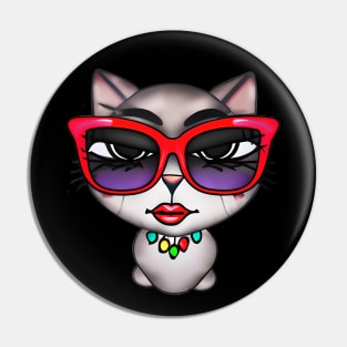 Cat with Red Glasses Checking Everything Out Pin