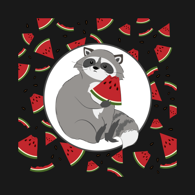 Cute Cartoon Raccoon with Watermelon by in_pictures
